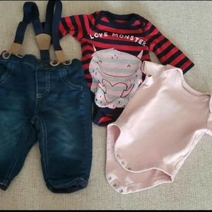 0/3m 3Pc Baby Bundle Suspenders Love Monster